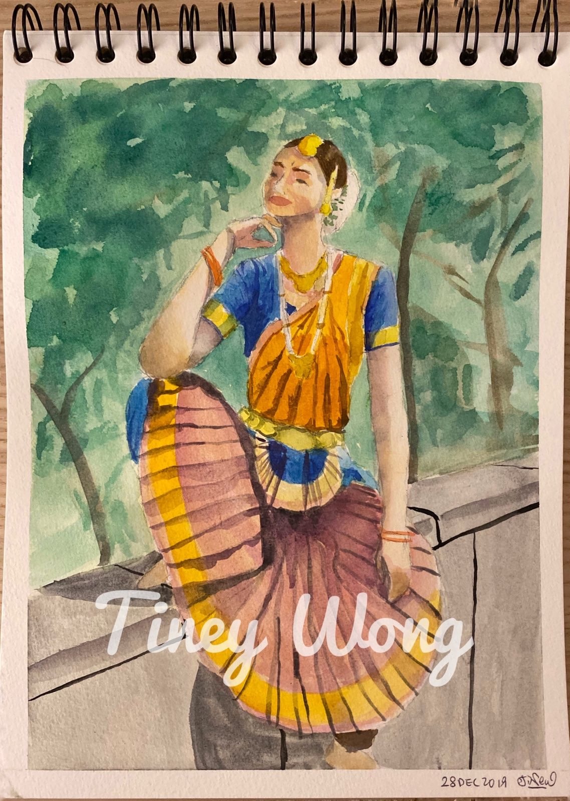 Bharatanatyam dancer in watercolor
